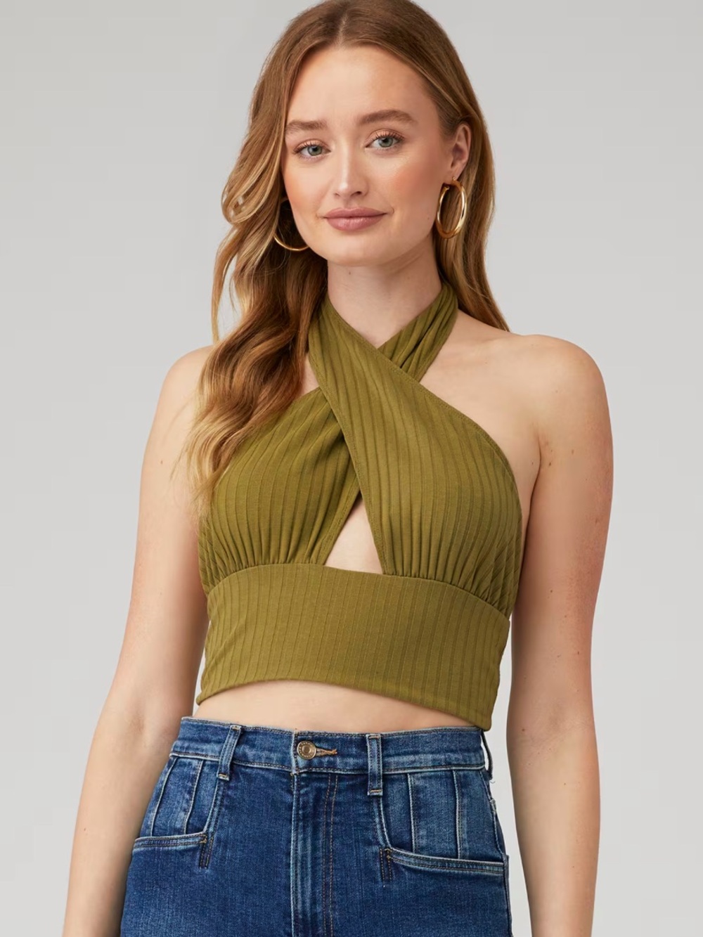 🌻Callahan Mimi Green Crisscross Halter Tank Top Sleeveless Size Large